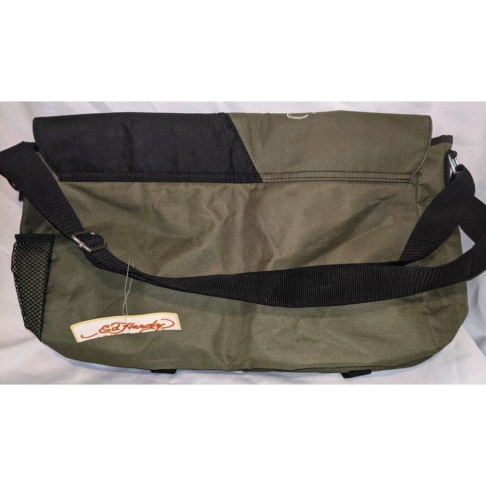 Ed Hardy SPEEDY Motorcycle Skeleton ARMY GREEN Messenger Bag Y2K NWT - Picture 6 of 7